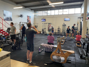 a studio gym full of people working out