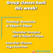 a list of the exercise classes at Recharged Personal Training