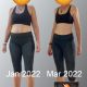 a woman in gym gear in january and then in march