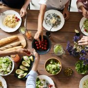 birdseye view of table with food