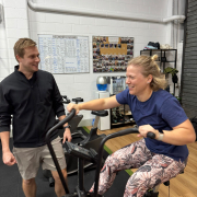 woman on exercise bike